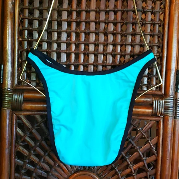 Bikini Bottoms Two-Fer Turquoise-Black Size Medium EUC - Picture 4 of 12